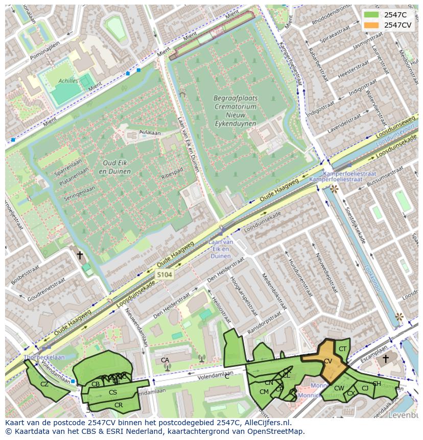 Afbeelding van het postcodegebied 2547 CV op de kaart.