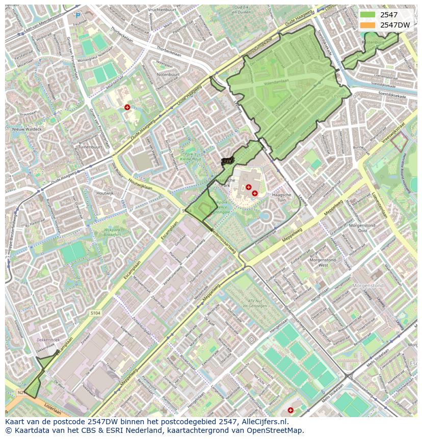Afbeelding van het postcodegebied 2547 DW op de kaart.