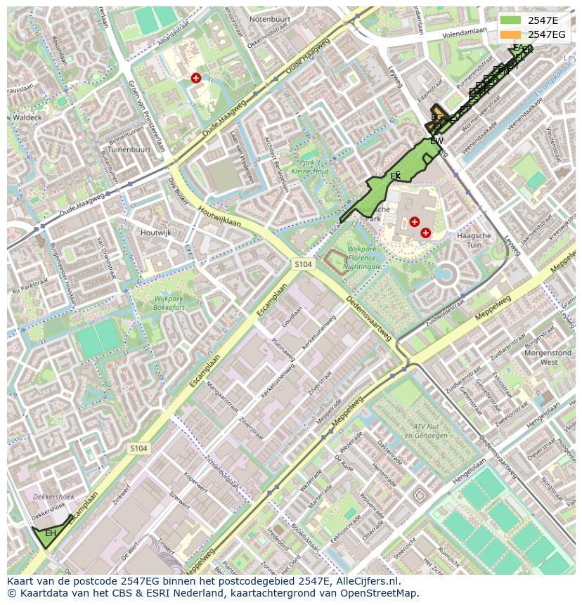 Afbeelding van het postcodegebied 2547 EG op de kaart.