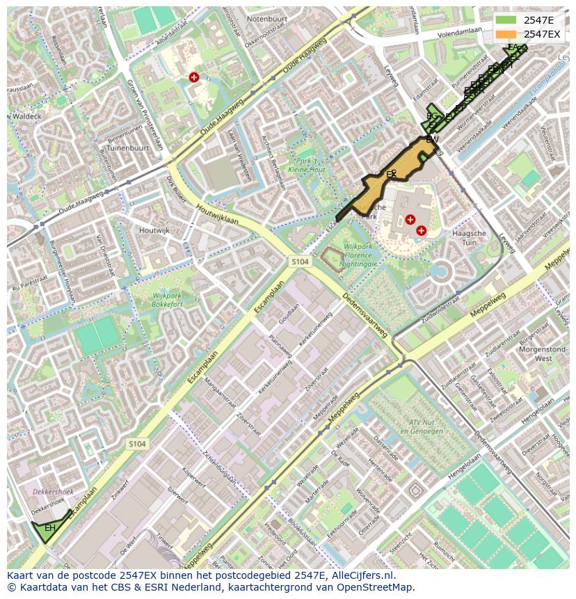 Afbeelding van het postcodegebied 2547 EX op de kaart.