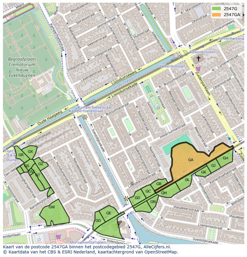 Afbeelding van het postcodegebied 2547 GA op de kaart.