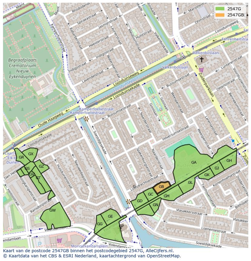 Afbeelding van het postcodegebied 2547 GB op de kaart.