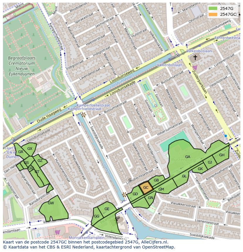 Afbeelding van het postcodegebied 2547 GC op de kaart.