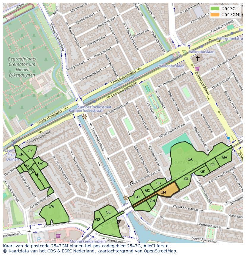 Afbeelding van het postcodegebied 2547 GM op de kaart.