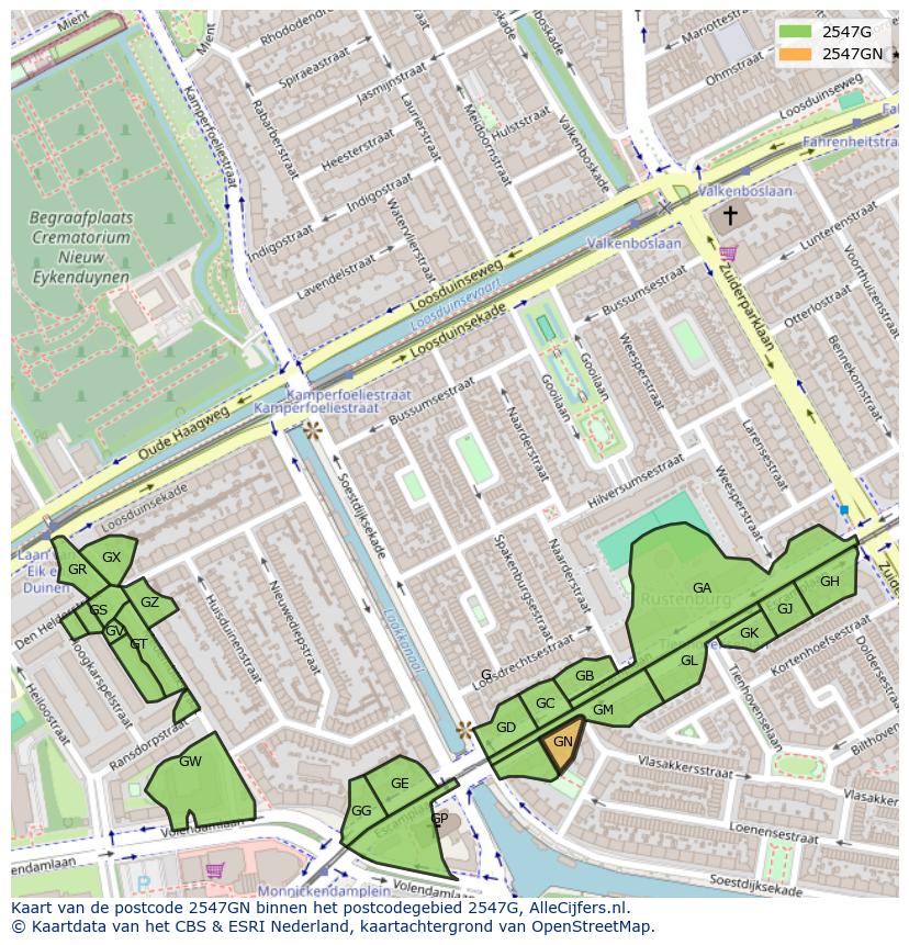 Afbeelding van het postcodegebied 2547 GN op de kaart.