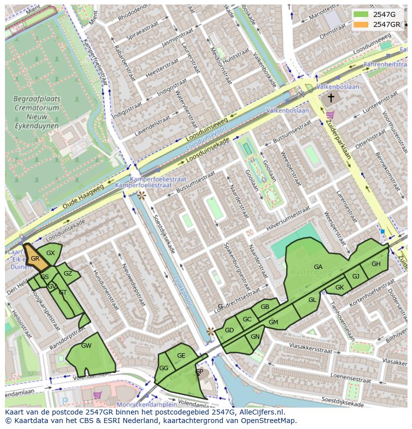 Afbeelding van het postcodegebied 2547 GR op de kaart.