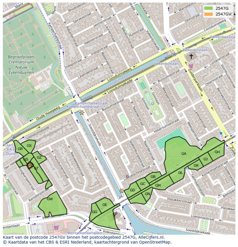 Afbeelding van het postcodegebied 2547 GV op de kaart.