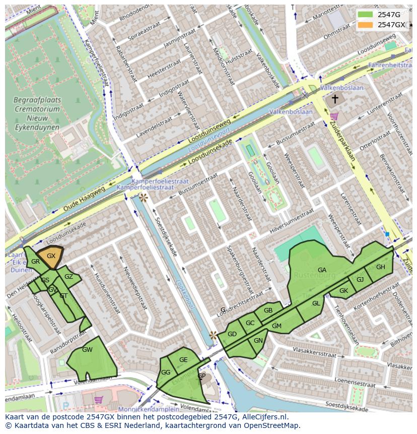 Afbeelding van het postcodegebied 2547 GX op de kaart.