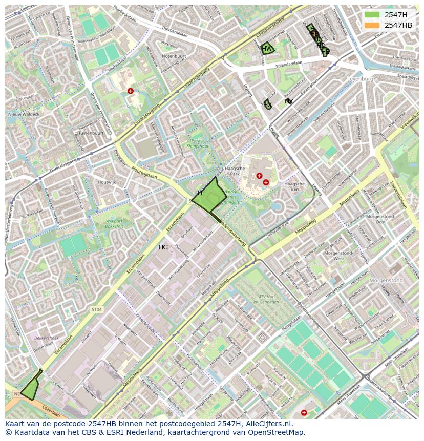 Afbeelding van het postcodegebied 2547 HB op de kaart.