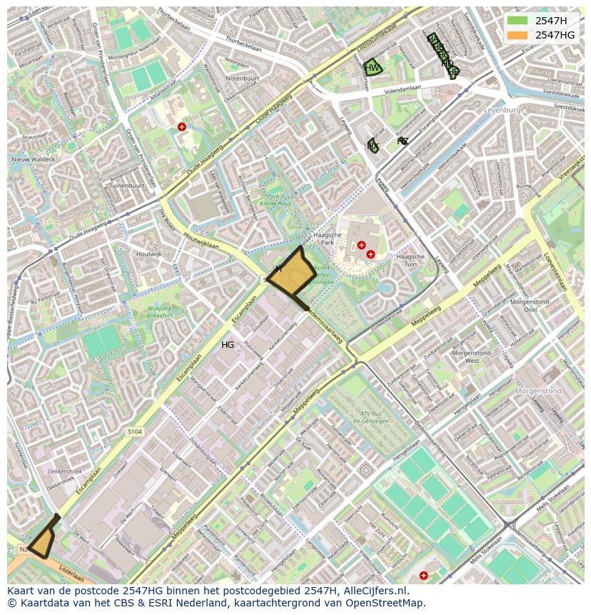 Afbeelding van het postcodegebied 2547 HG op de kaart.