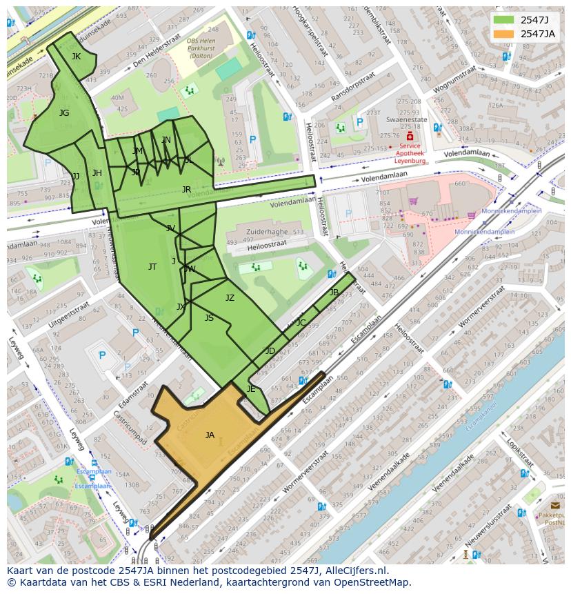 Afbeelding van het postcodegebied 2547 JA op de kaart.