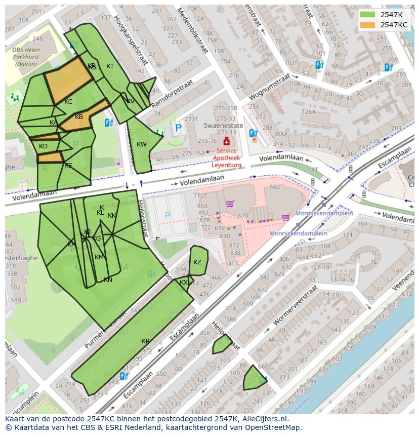 Afbeelding van het postcodegebied 2547 KC op de kaart.