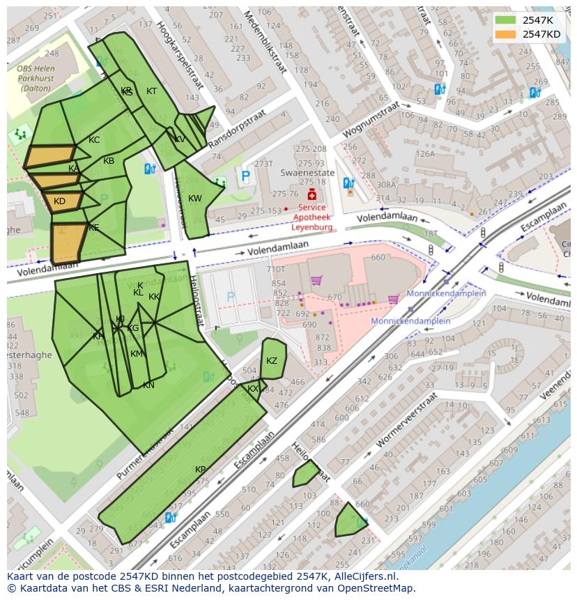 Afbeelding van het postcodegebied 2547 KD op de kaart.