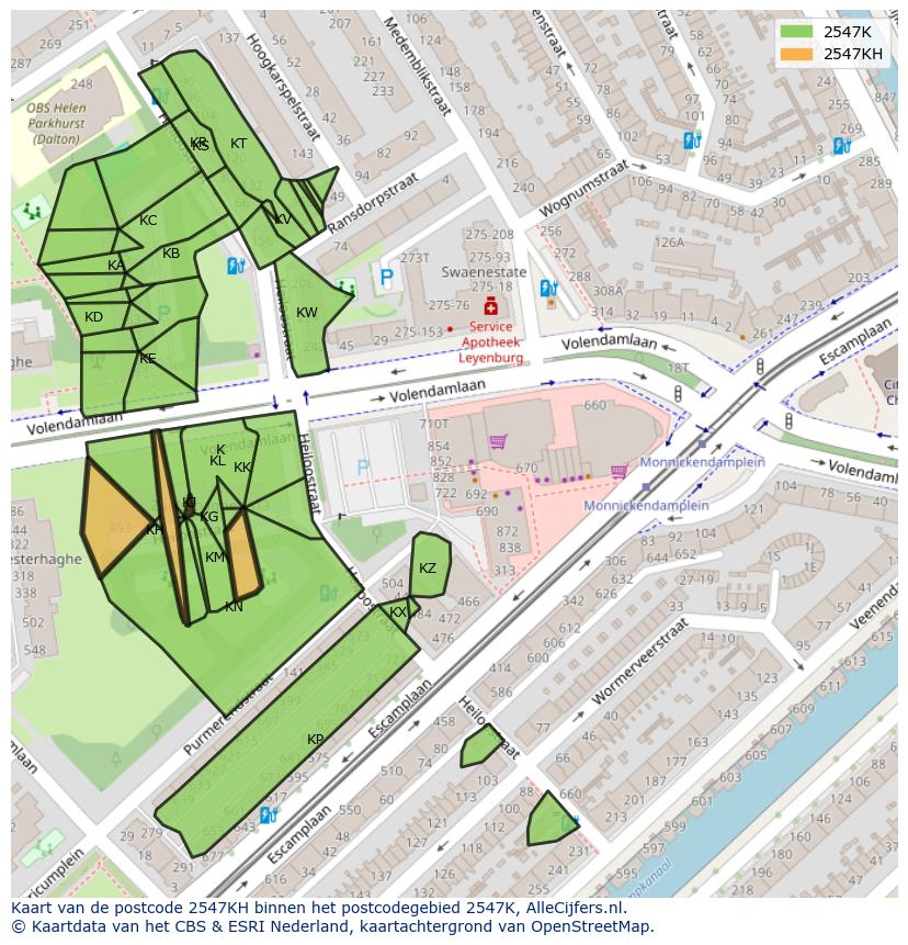 Afbeelding van het postcodegebied 2547 KH op de kaart.