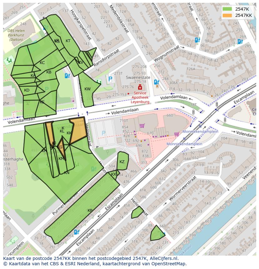 Afbeelding van het postcodegebied 2547 KK op de kaart.