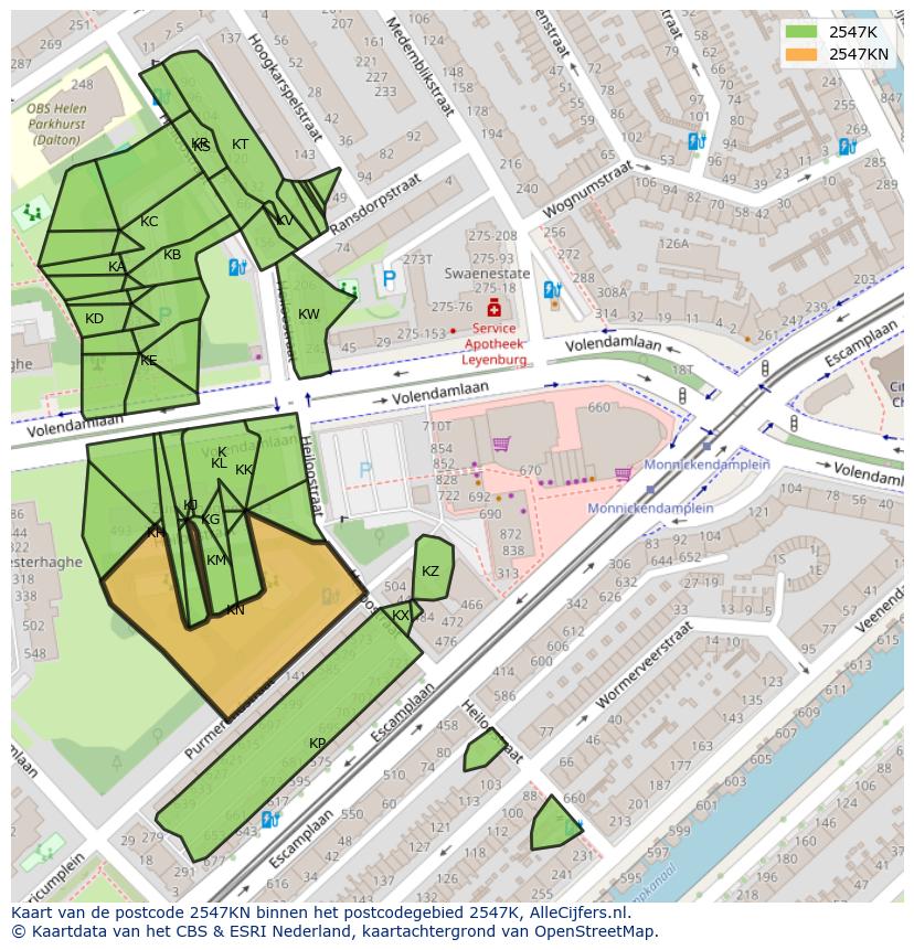Afbeelding van het postcodegebied 2547 KN op de kaart.