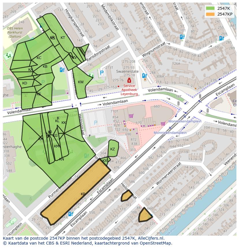 Afbeelding van het postcodegebied 2547 KP op de kaart.