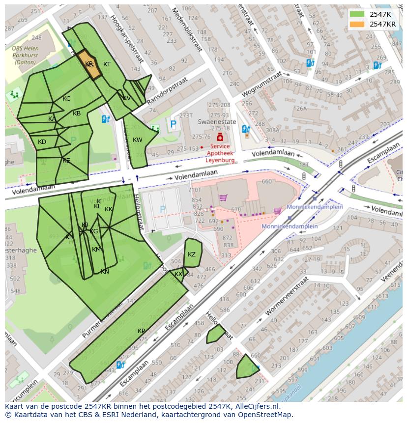 Afbeelding van het postcodegebied 2547 KR op de kaart.