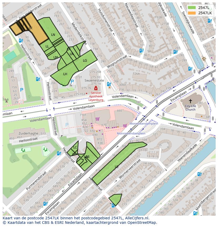 Afbeelding van het postcodegebied 2547 LK op de kaart.