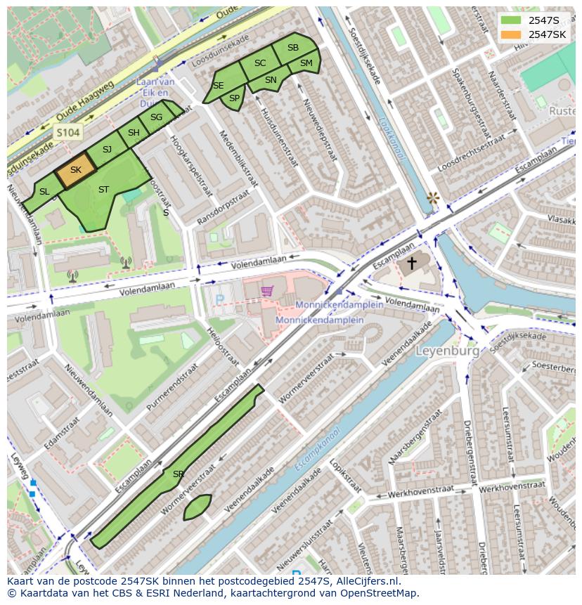 Afbeelding van het postcodegebied 2547 SK op de kaart.