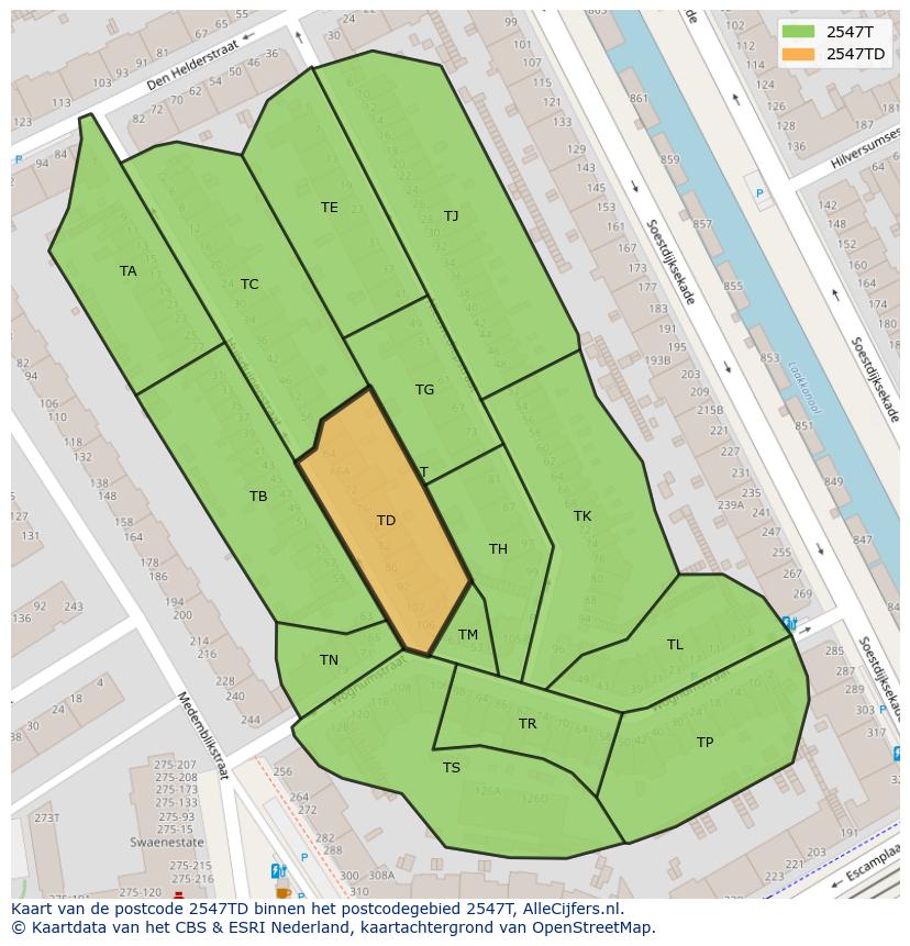 Afbeelding van het postcodegebied 2547 TD op de kaart.