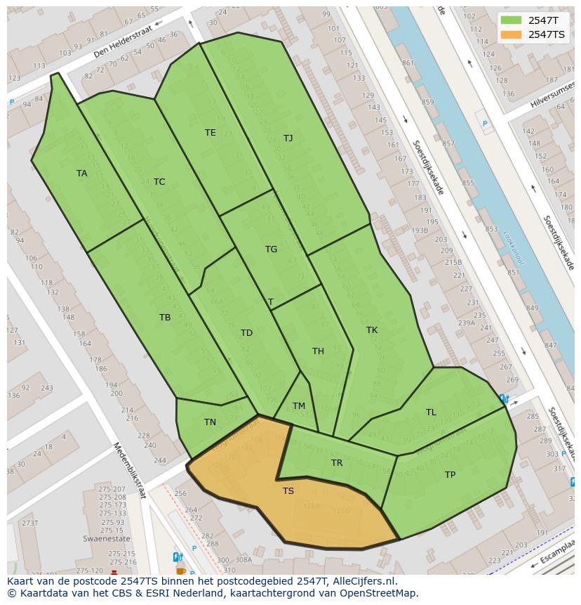 Afbeelding van het postcodegebied 2547 TS op de kaart.