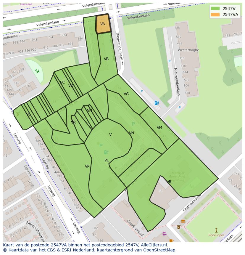 Afbeelding van het postcodegebied 2547 VA op de kaart.