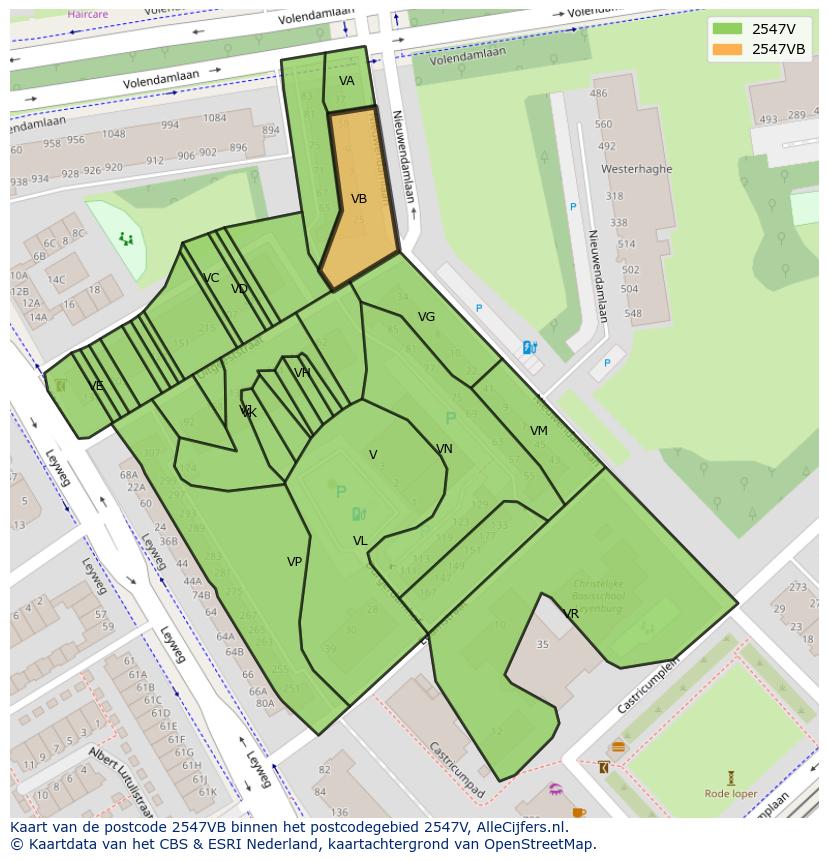 Afbeelding van het postcodegebied 2547 VB op de kaart.