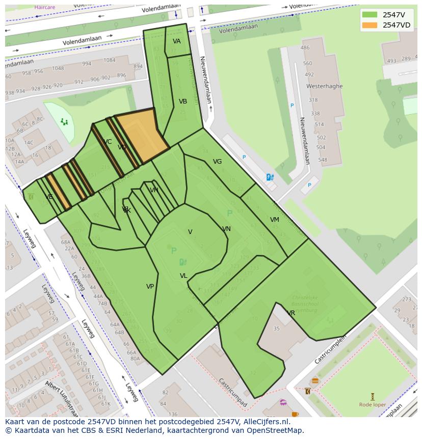 Afbeelding van het postcodegebied 2547 VD op de kaart.