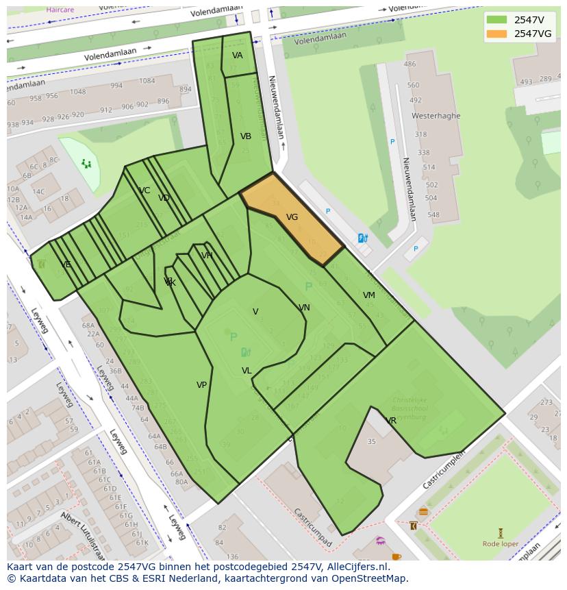 Afbeelding van het postcodegebied 2547 VG op de kaart.
