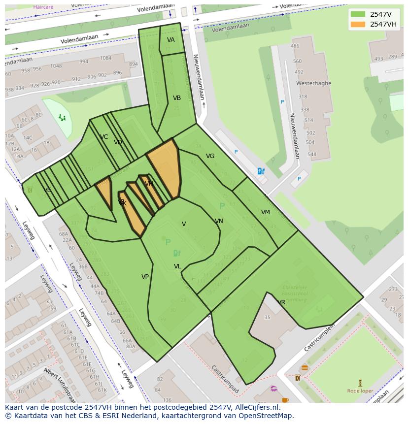 Afbeelding van het postcodegebied 2547 VH op de kaart.