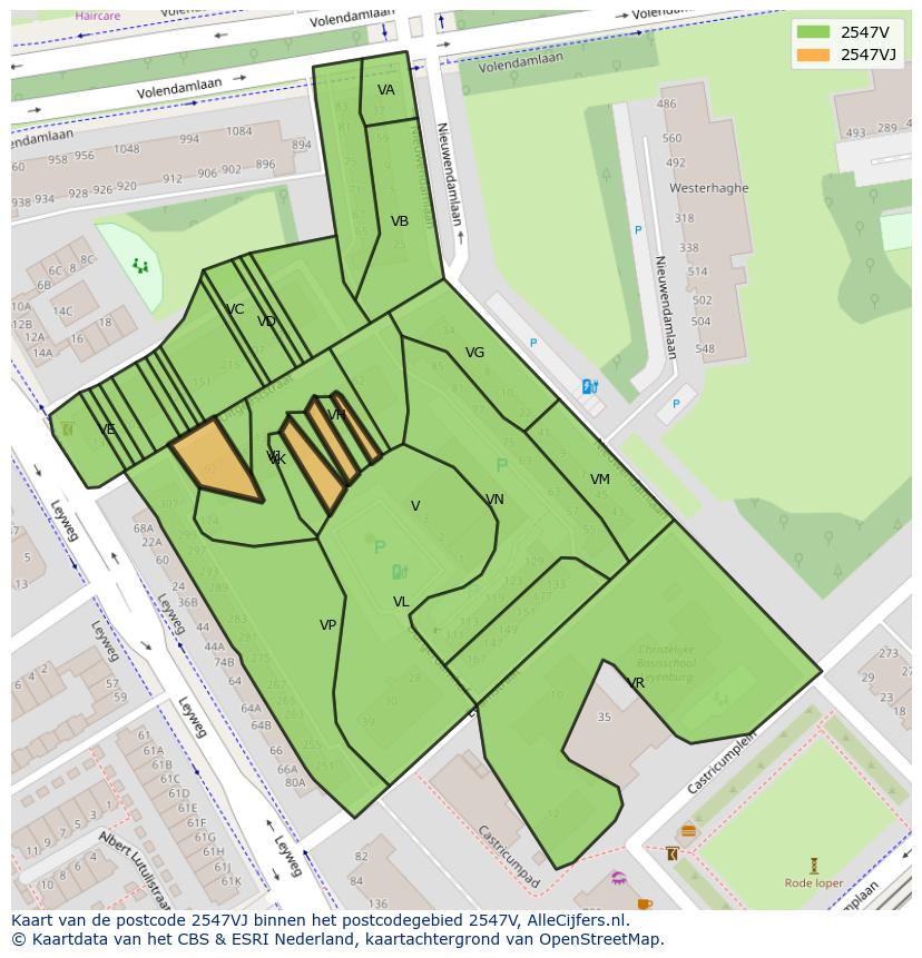 Afbeelding van het postcodegebied 2547 VJ op de kaart.