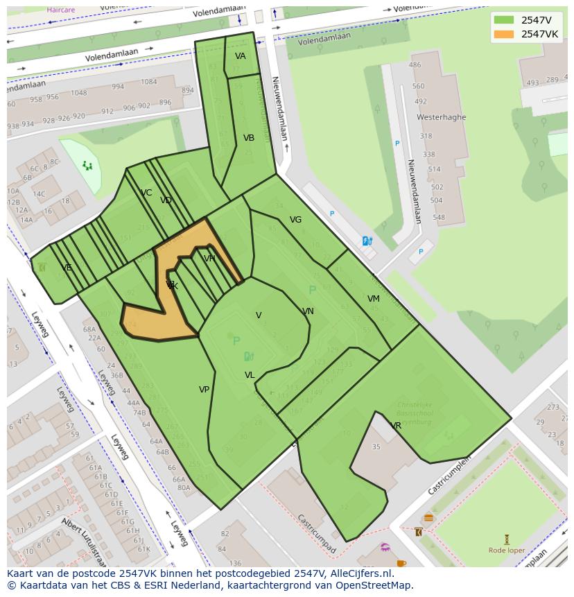 Afbeelding van het postcodegebied 2547 VK op de kaart.