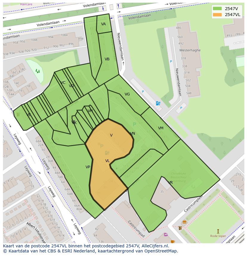 Afbeelding van het postcodegebied 2547 VL op de kaart.