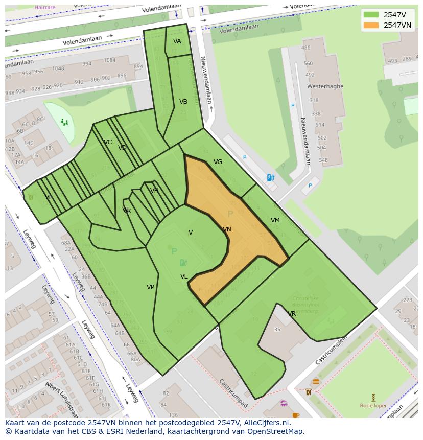 Afbeelding van het postcodegebied 2547 VN op de kaart.