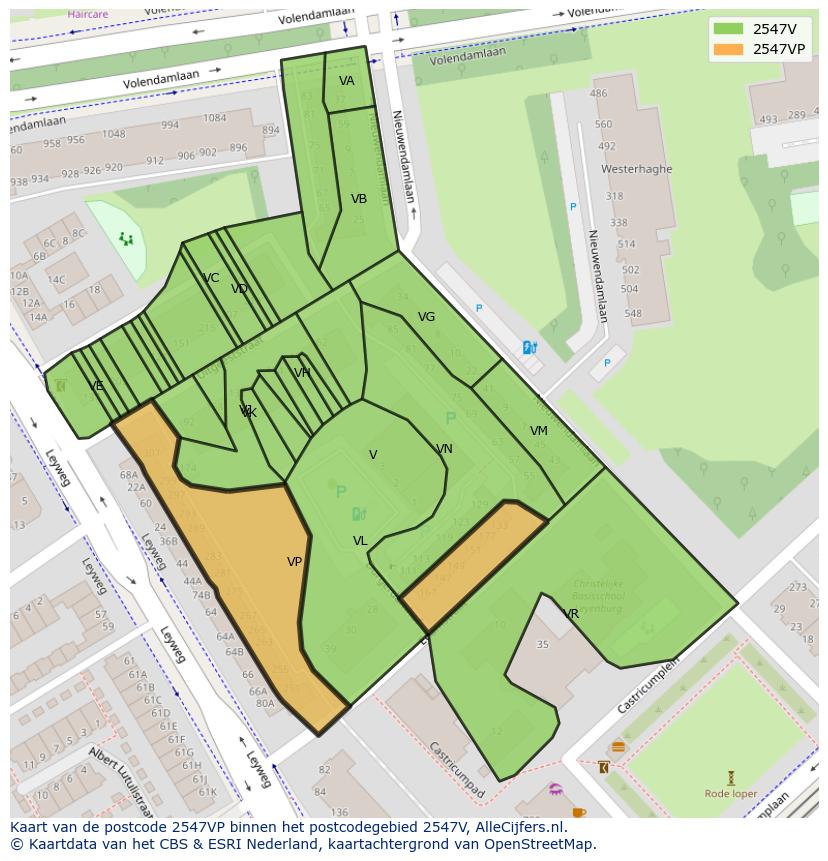 Afbeelding van het postcodegebied 2547 VP op de kaart.