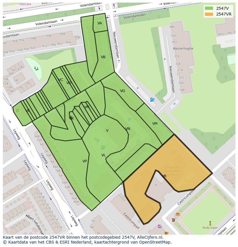 Afbeelding van het postcodegebied 2547 VR op de kaart.