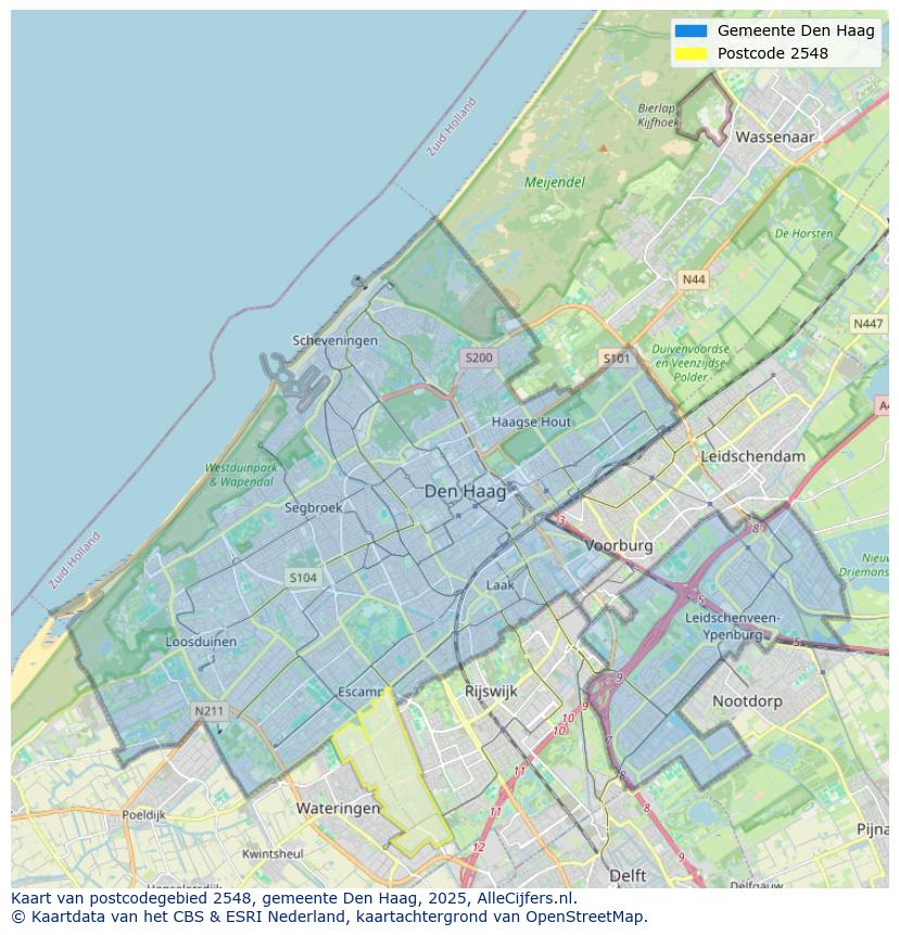 Afbeelding van het postcodegebied 2548 op de kaart.