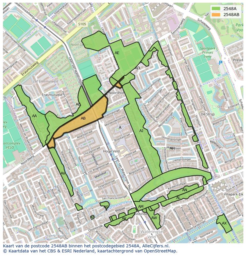 Afbeelding van het postcodegebied 2548 AB op de kaart.