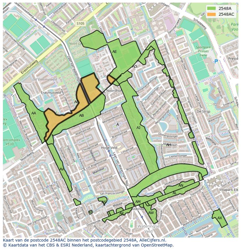 Afbeelding van het postcodegebied 2548 AC op de kaart.