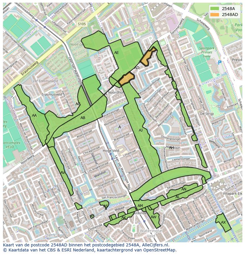 Afbeelding van het postcodegebied 2548 AD op de kaart.