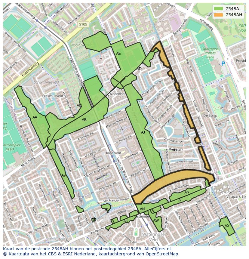 Afbeelding van het postcodegebied 2548 AH op de kaart.