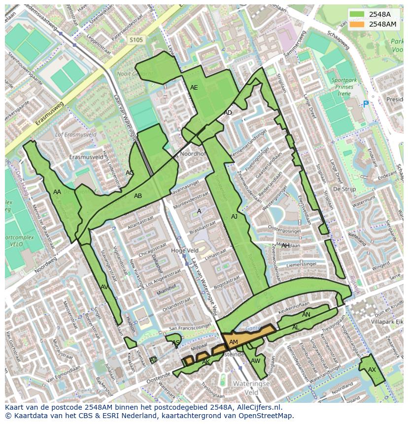 Afbeelding van het postcodegebied 2548 AM op de kaart.
