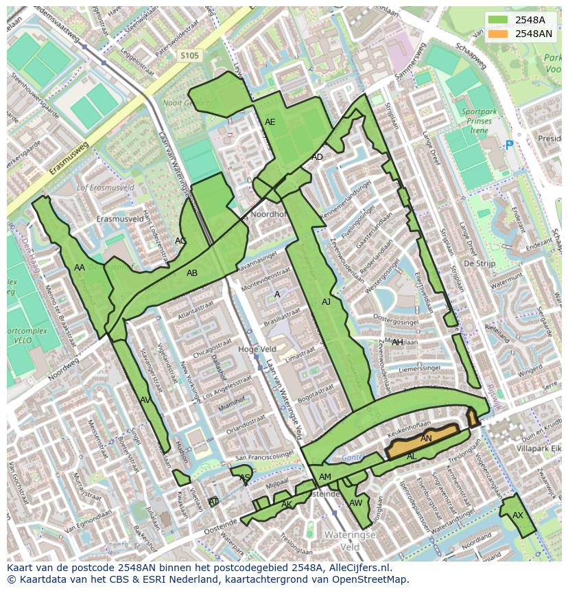 Afbeelding van het postcodegebied 2548 AN op de kaart.