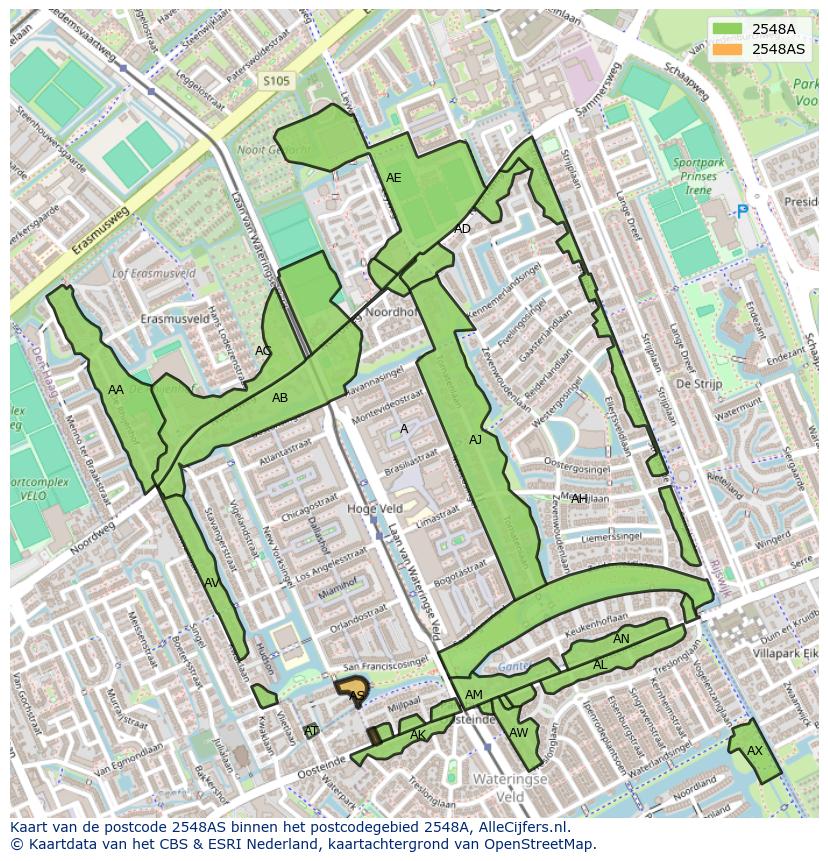 Afbeelding van het postcodegebied 2548 AS op de kaart.