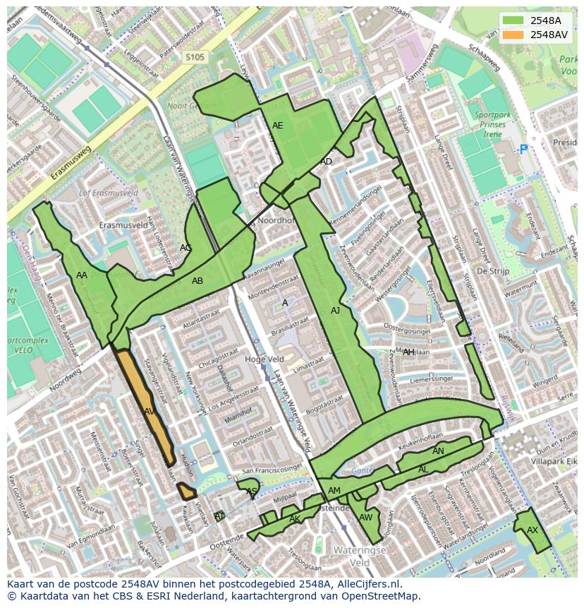 Afbeelding van het postcodegebied 2548 AV op de kaart.