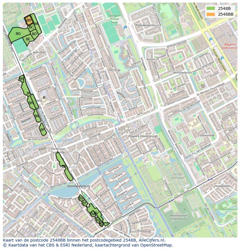 Afbeelding van het postcodegebied 2548 BB op de kaart.