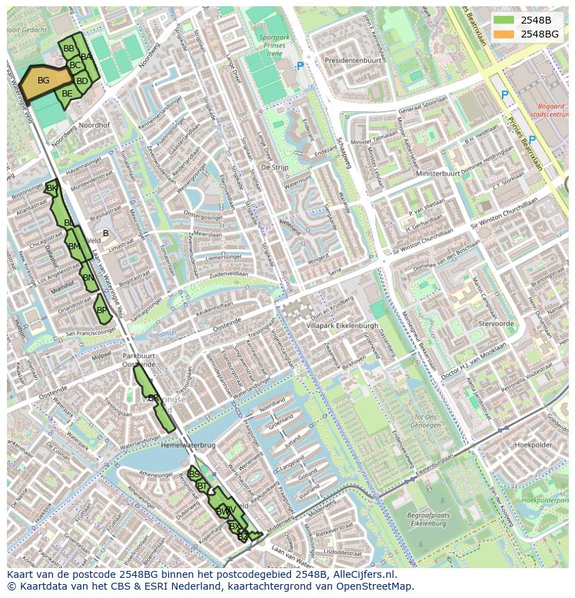 Afbeelding van het postcodegebied 2548 BG op de kaart.