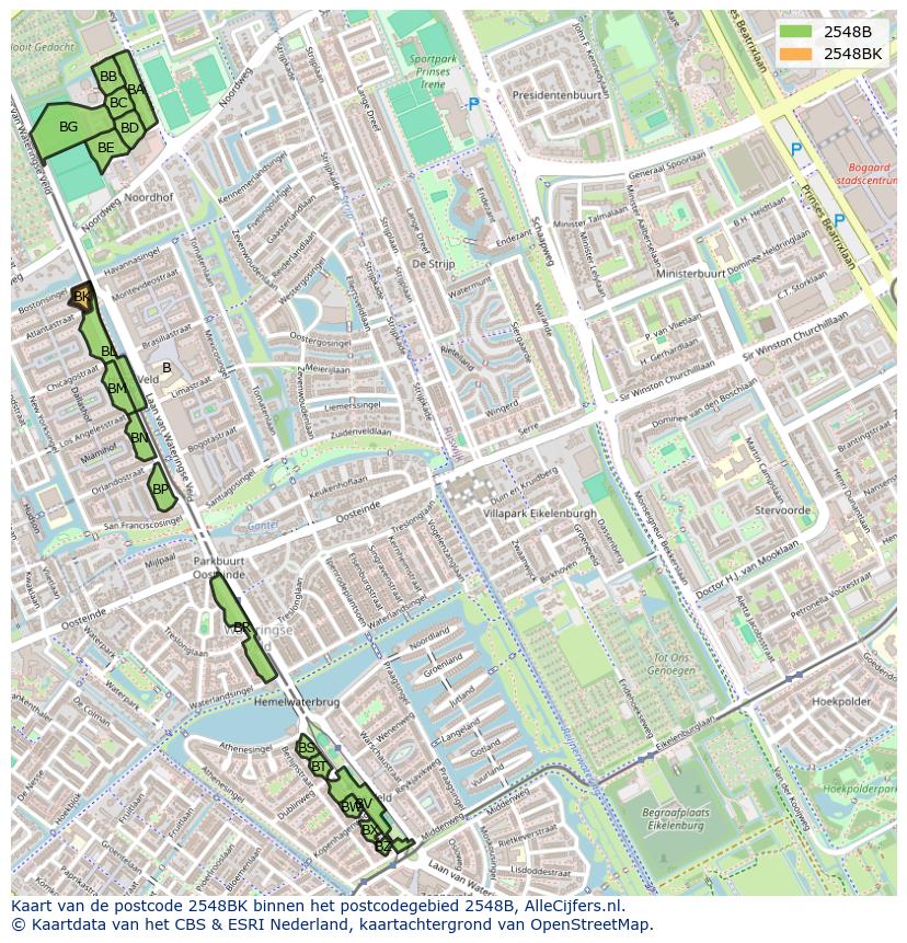 Afbeelding van het postcodegebied 2548 BK op de kaart.