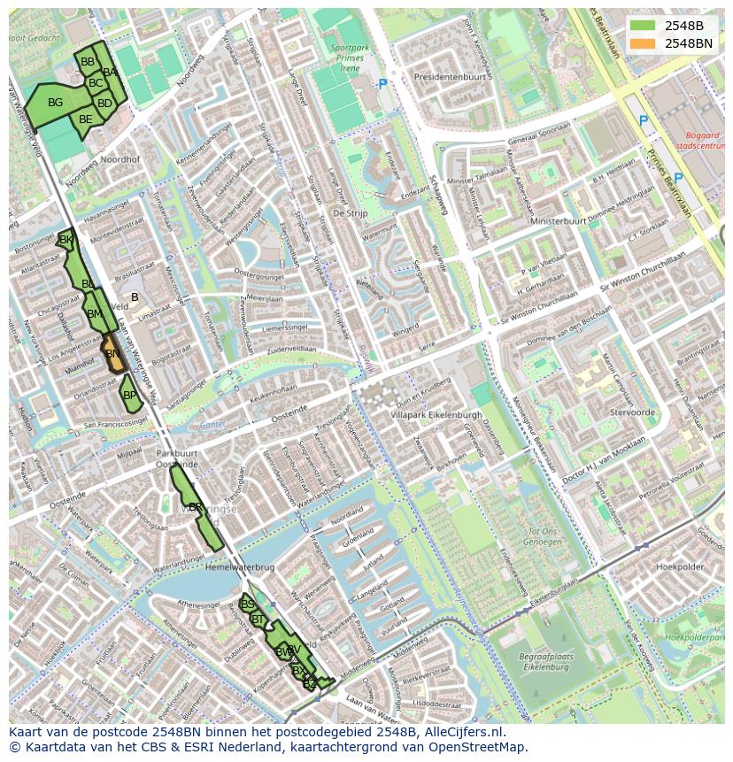 Afbeelding van het postcodegebied 2548 BN op de kaart.